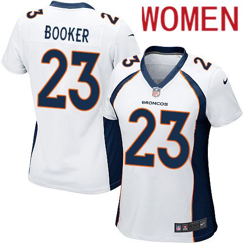 Women Denver Broncos #23 Devontae Booker White Nike Game NFL Jersey->women nfl jersey->Women Jersey